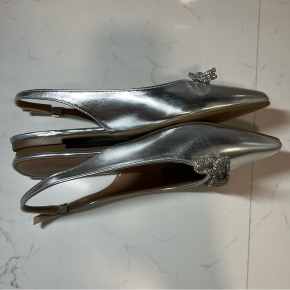 New BCBGeneration Kristin Silver Metallic Rhinestone Bow Slingback Flats 8 - Picture 5 of 10